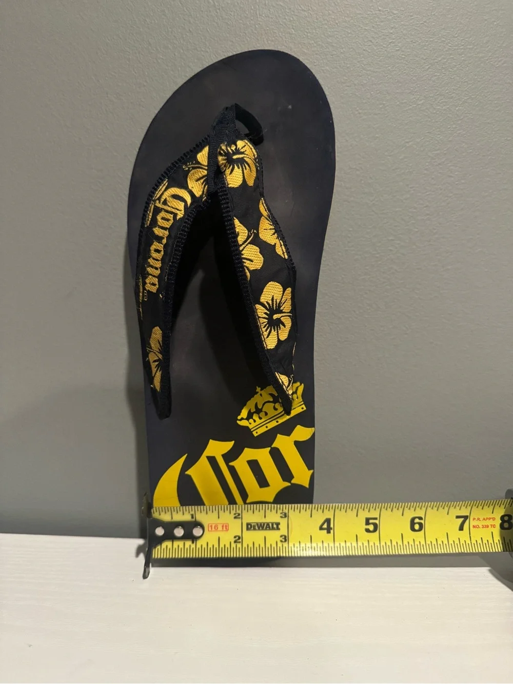 Corona Black and Yellow Hibiscus Flip Flops see photos for measurement